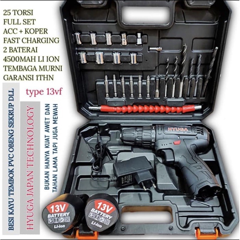 Mesin Bor Cordless Bor Baterei HYUGA 13v