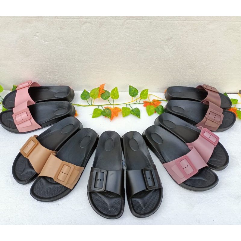 Sandal Wanita Casual Sandal Slop Jelly Import Model Birken Single Strap