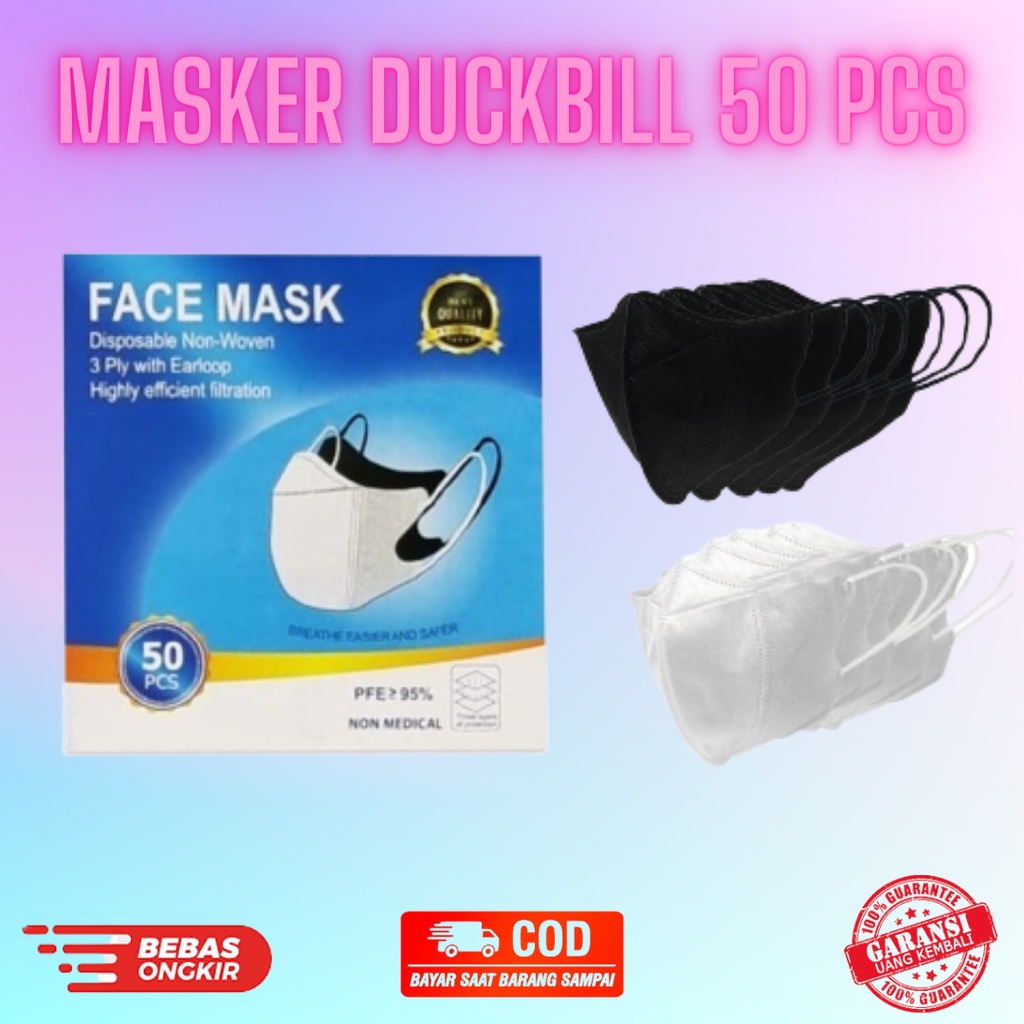 Masker Face Mask Duckbill Dewasa Garis 3 Ply Isi 50 Pcs Disposable Mask / Masker Duckbill Putih / Ma