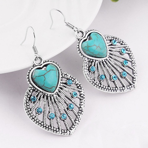 Hu Hu Hu Hu Hu Alat Bantu Pasang Kacamata♡ Anting Kait Gantung Desain Daun Hollow Hias Turquoise Gaya Bohemian Untuk Wanita