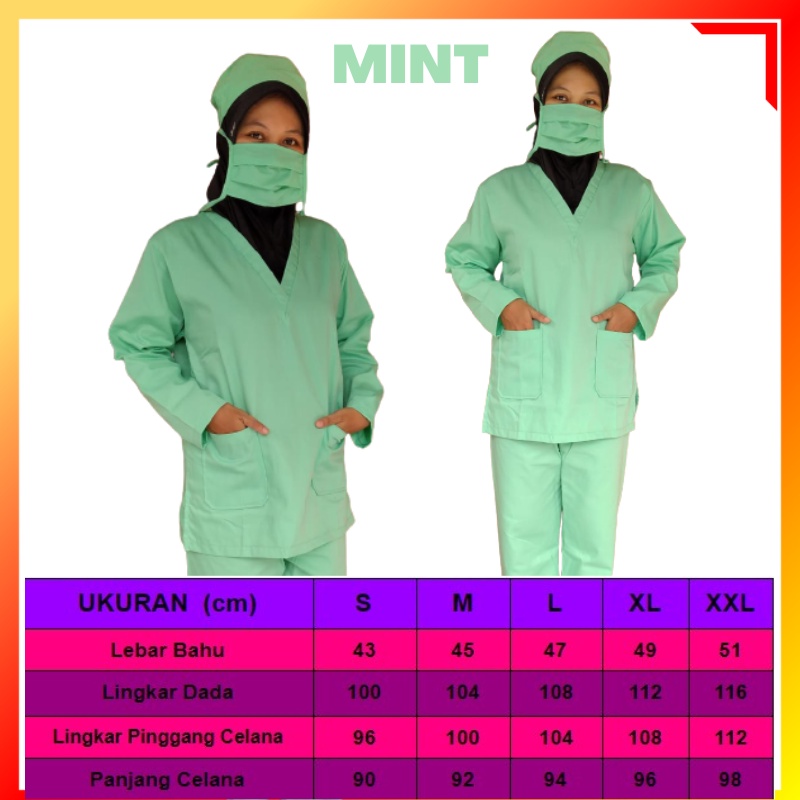 Baju OKA OK Lengan Panjang Hijau Mint Setelan Baju Perawat Dokter Jaga Seragam Rumah Sakit Klinik Ba