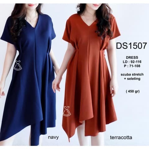 DS1507 - DRESS PESTA WANITA MIDI FLARE BASIC SCUBA DRESS KANTOR WANITA - TERRACOTTA(R1H3) ootd (BISA