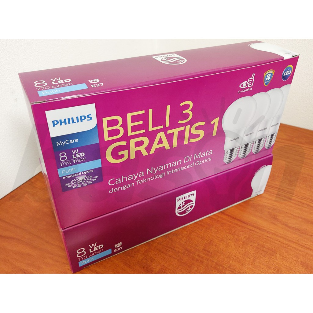 PHILIPS Multipack LED Bulb 8W Putih - Beli 3 Gratis 1