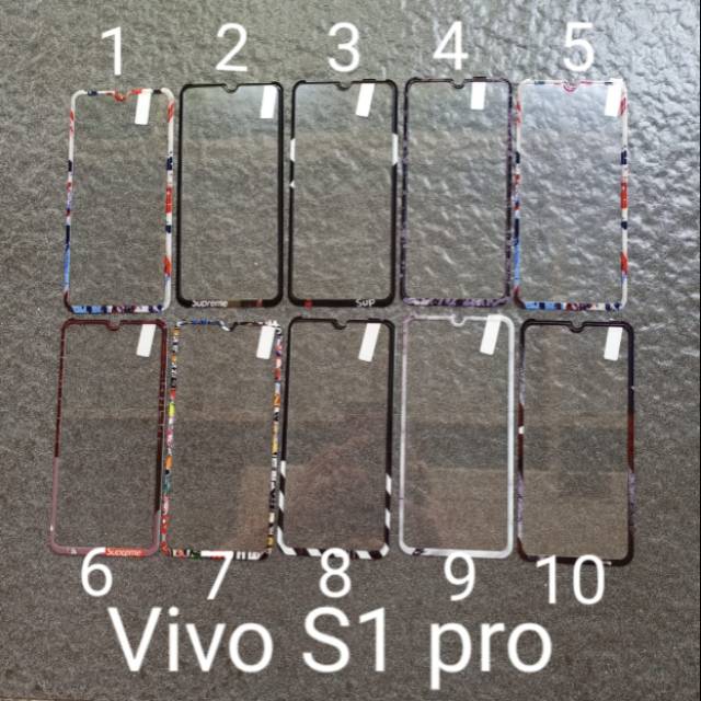Tempered glass Vivo S1 pro motif brand anti gores kaca screen guard