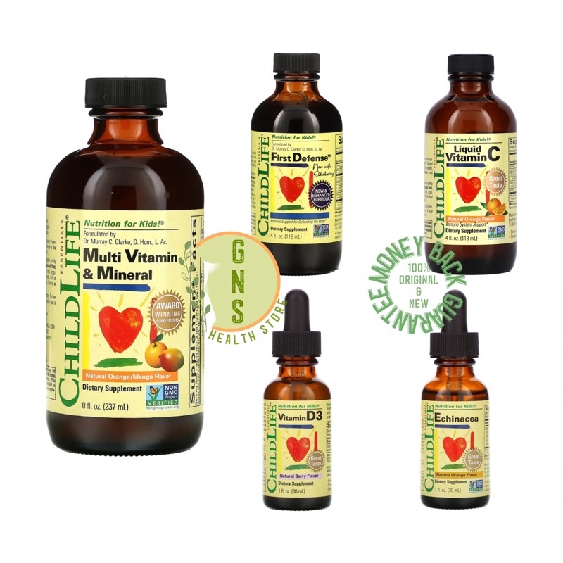 BPOM Childlife Liquid Vitamin C Vitamin D3 Echinacea Multivitamin Mineral First Defense Cod Liver Oi