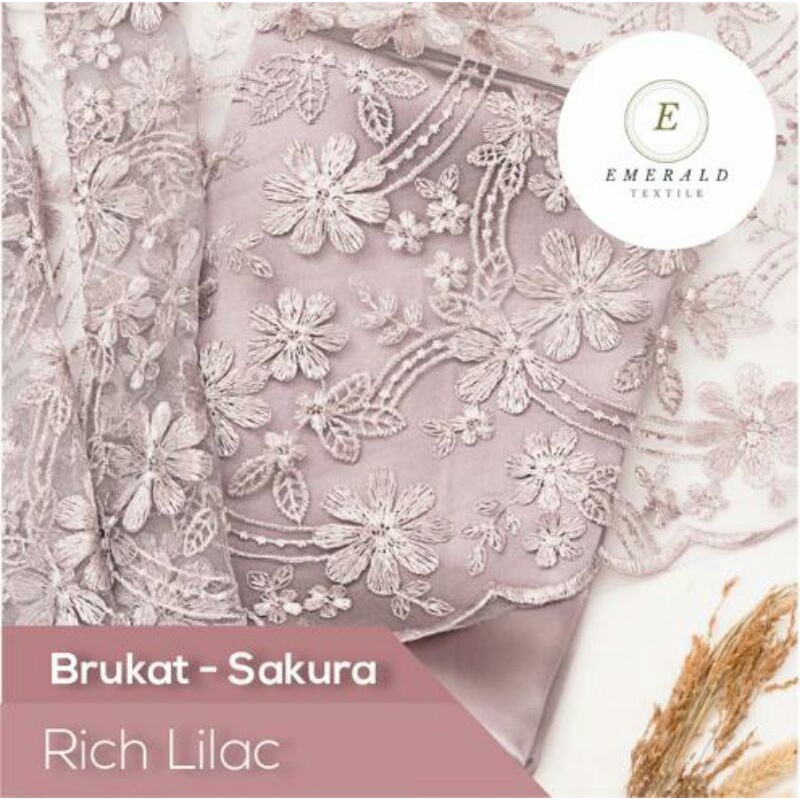 SETENGAH METER Kain Brokat Tile Prancis Bahan Kebaya Motif Sakura - Rich Lilac/Warm Lilac ( HARGA PER 50cm KAIN )