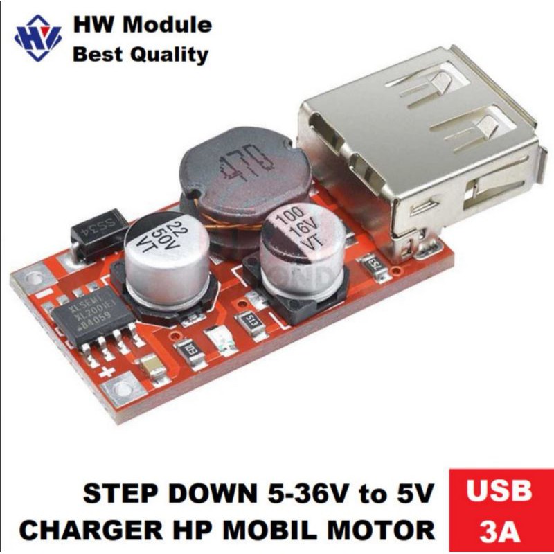 Mobil USB 5V 3A Charger HP Power Bank DC Step Down Mobil Motor XL2001 XL 2001