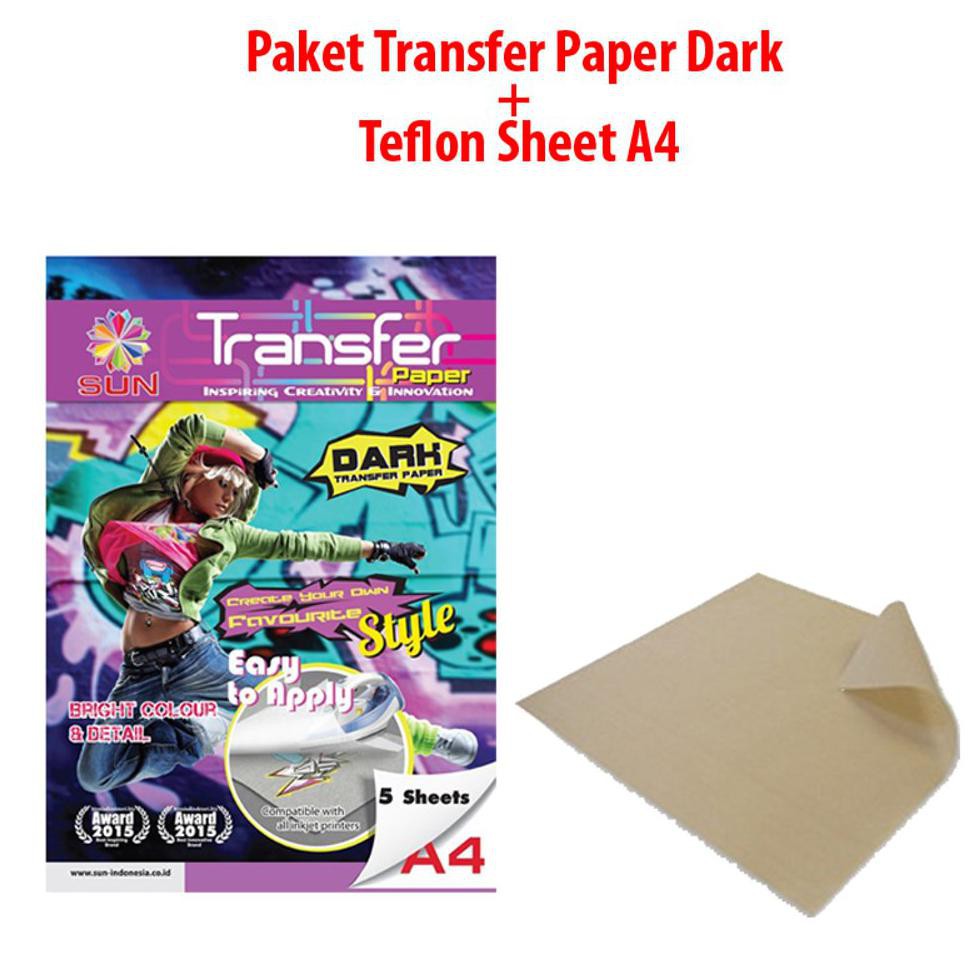 

Paket Kertas Sablon Kaos Hitam - SUN Transfer Paper Dark A4 dan Kertas Teflon A4