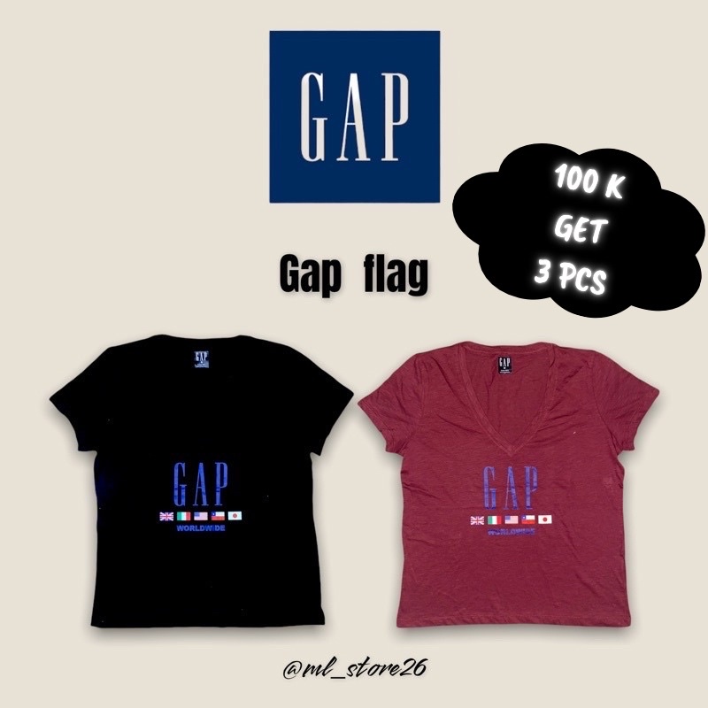 Kaos wanita gap vneck (MOTIF GAP FLAG)
