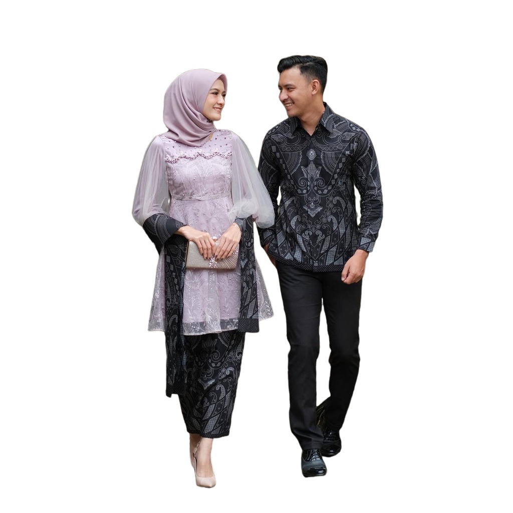 (NEW ARRIVAL - BISA COD) BATIK COUPLE MODERN AYANA - KEBAYA MODERN WISUDA BROKAT TILLE MUTIARA MIX PAYET PREMIUM - KEBAYA COUPLE LUNA SETT PASANGAN