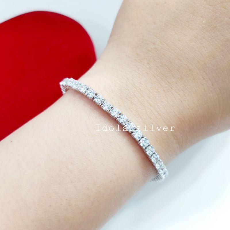 GELANG PERAK ASLI SILVER 925 LAPIS EMAS PUTIH MODEL BERLIAN/DIAMOND - PERHIASAN PERAK WANITA