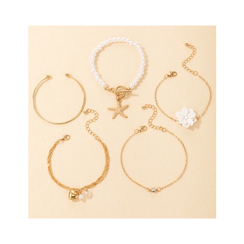 LRC Gelang Tangan Fashion Gold Flower Love Starfish Pearl W77223