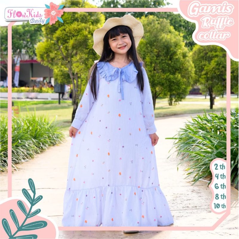 Afsheenastore Gamis Anak Ruffle Colar By Flowkids / Ready Size 2