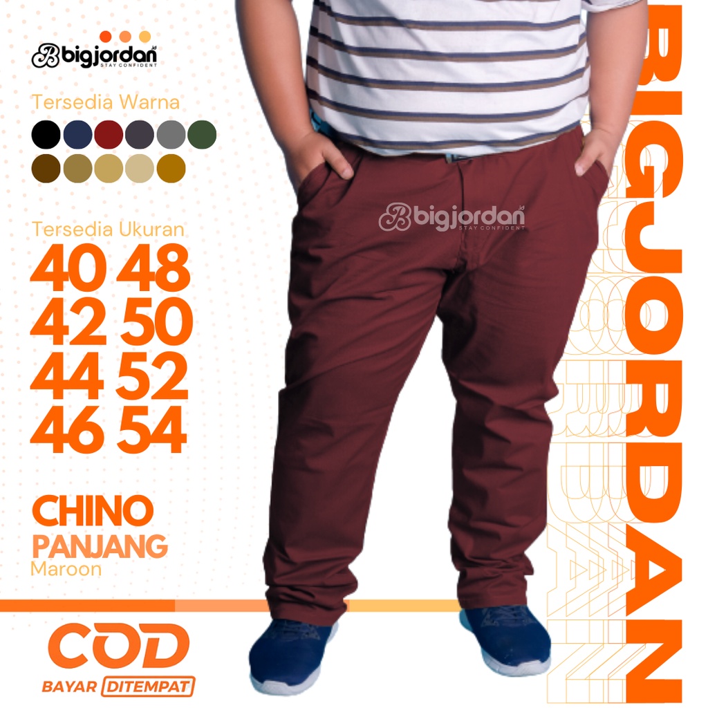BIG JORDAN celana chino pria merah maroon bigsize 42 44 46 48 50 52 celana panjang jumbo stretch