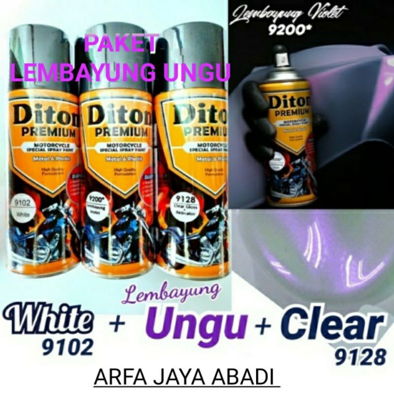 PAKET Diton Premium Lembayung Ungu 9200+Whiet Putih 9102+Clear Gloss 9128 Pernis Fernis Vernis Viole