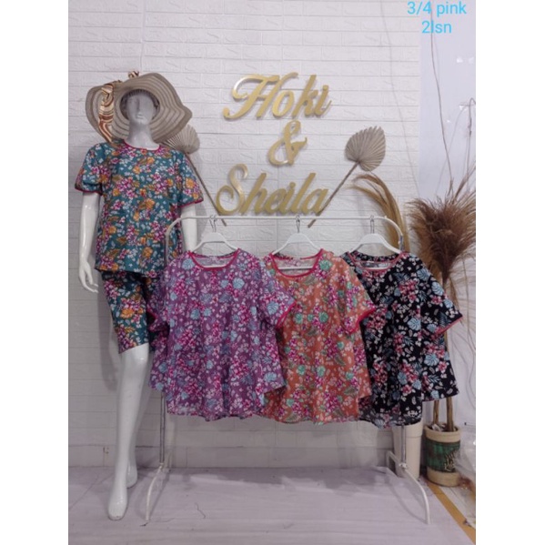 Baju Tidur HOKI &amp; SHEILA Katun Label pink wanita Celana 3/4 (valencia)