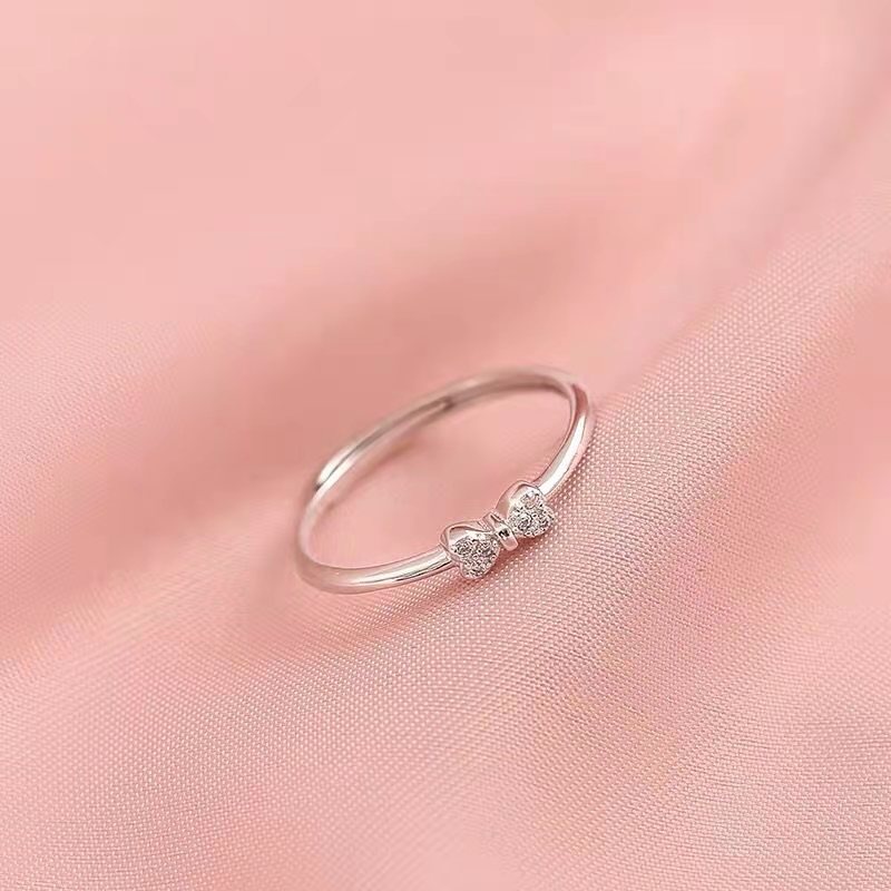 Cincin Alloy Silver Desain Simpul Pita Hias Berlian Imitasi Untuk Wanita