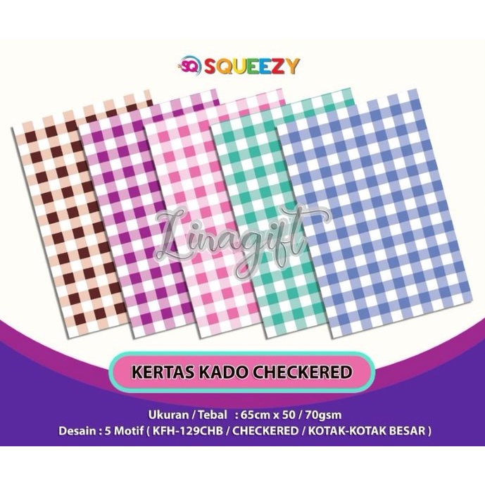 ( 5 Lembar ) KERTAS KADO SQ DOFF - GIFT WRAPPING PAPER CHECKERED / KOTAK KOTAK BESAR