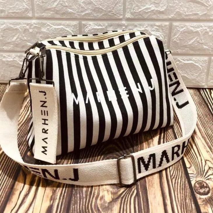 ❤️COD✔️ - tas marhen j 2 ruang resleting motiv blaster/garis garis