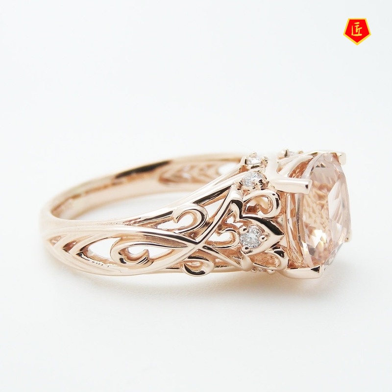 [Ready Stock]14K Rose Gold Colored Gemstone Topaz Champagne Ring