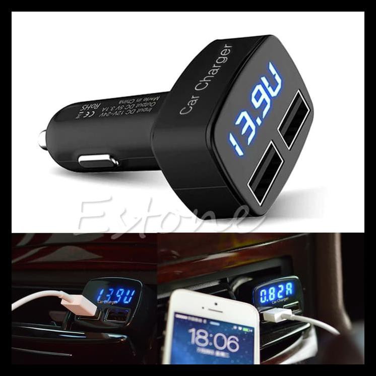 Lfps Car Charger Led 4 In 1 Usb Casan Mobil Voltmeter, Ampere, Temperatur Pfm9
