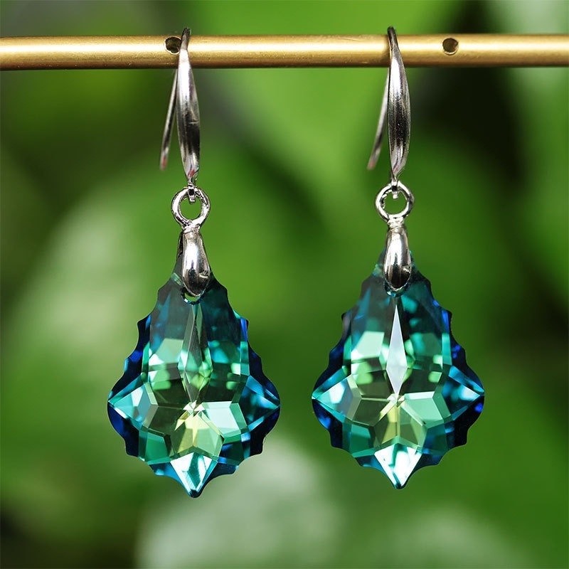 Anting Giwang Elegan Gaya Vintage Dengan Kristal Warna Ungu / Biru Untuk Wanita