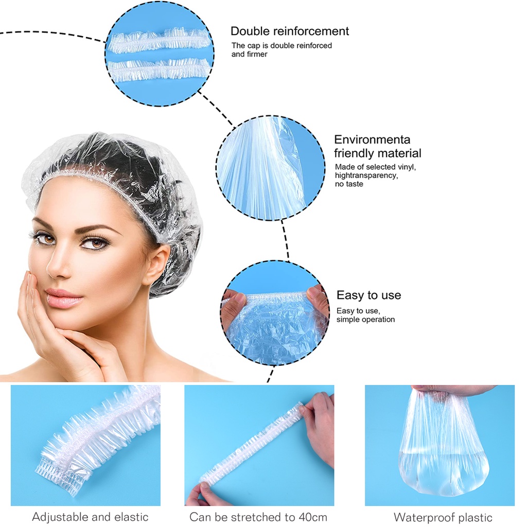 BRGUNIK Shower Cap / Penutup Rambut Plastik / Shower Cap Plastik Bening R571