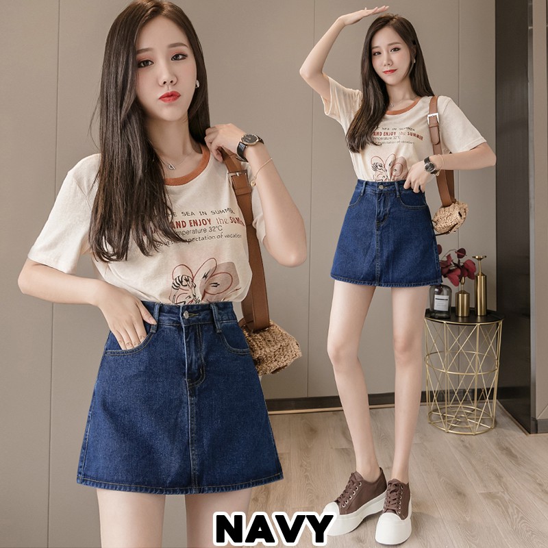 KARAKOREA 6153 Momoland Denim Skirt Rok Jeans Rok Mini Rok Pendek/Rok jeans wanita/Rok Jeans Korea/Rok wanita