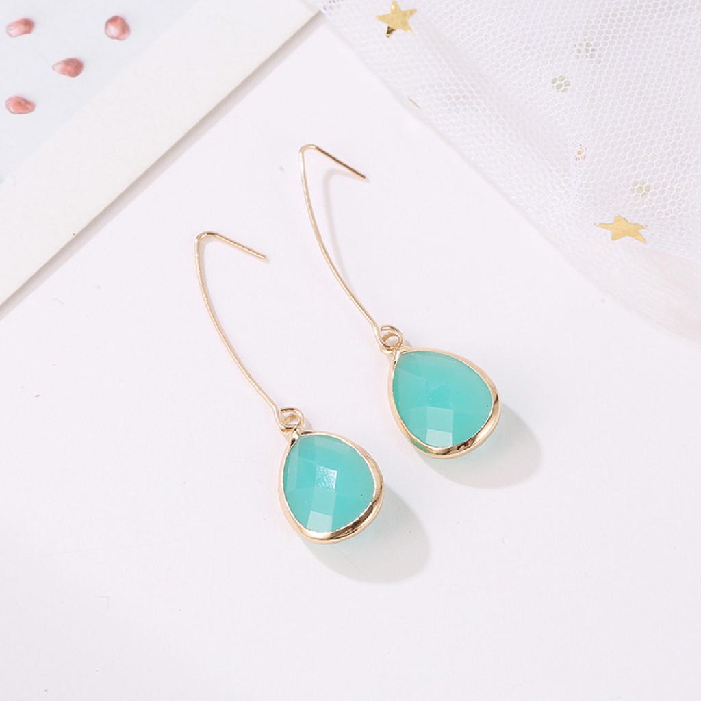 Hu Hu Hu Hu Hu Alat Bantu Pasang Kacamata♡ 1 Pasang Anting Kait Gantung Desain Tetesan Air Hias Batu Permata Imitasi Multi Warna Untuk Wanita