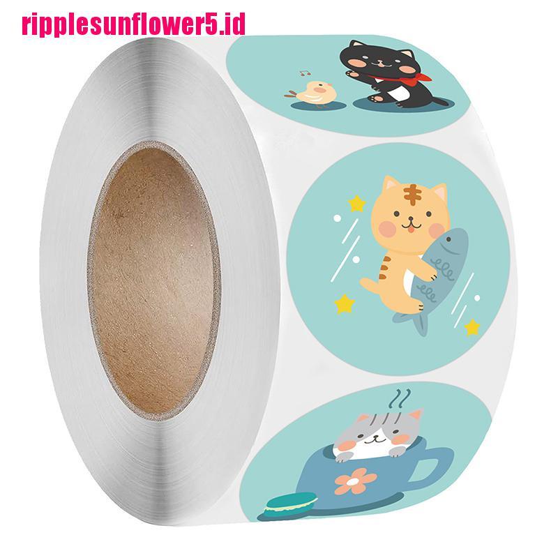 500pcs Stempel Bulat Motif Kartun Hewan Kucing Thank You