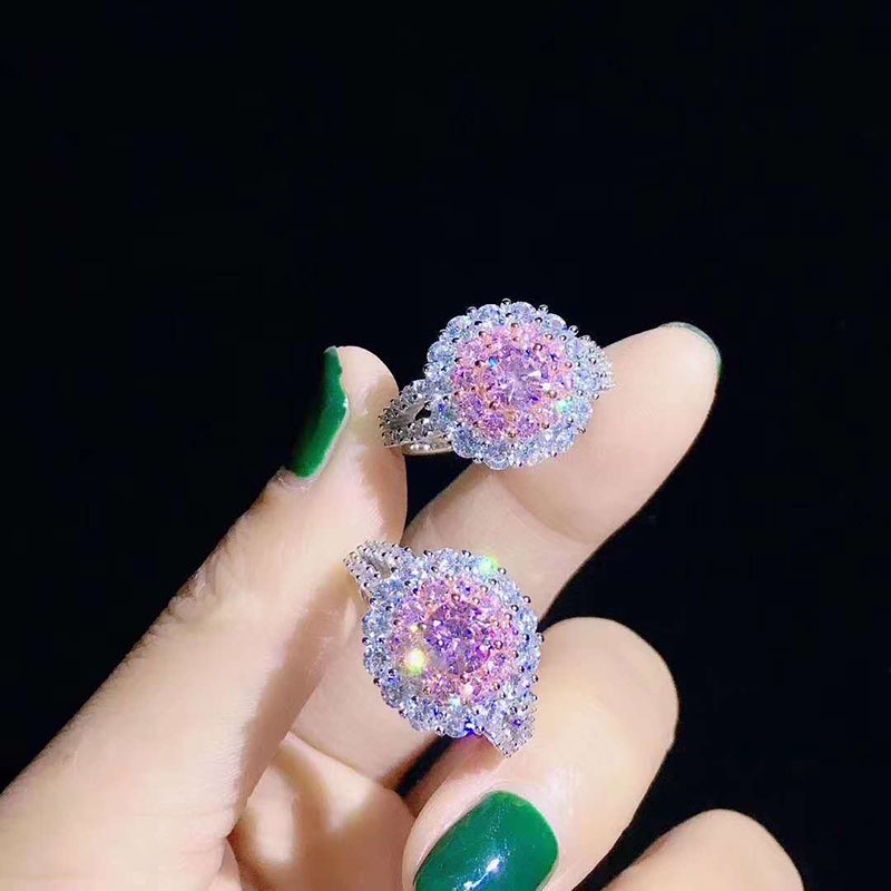 Retro Exquisite Exquisite Pink Moissanite Jewelry Set