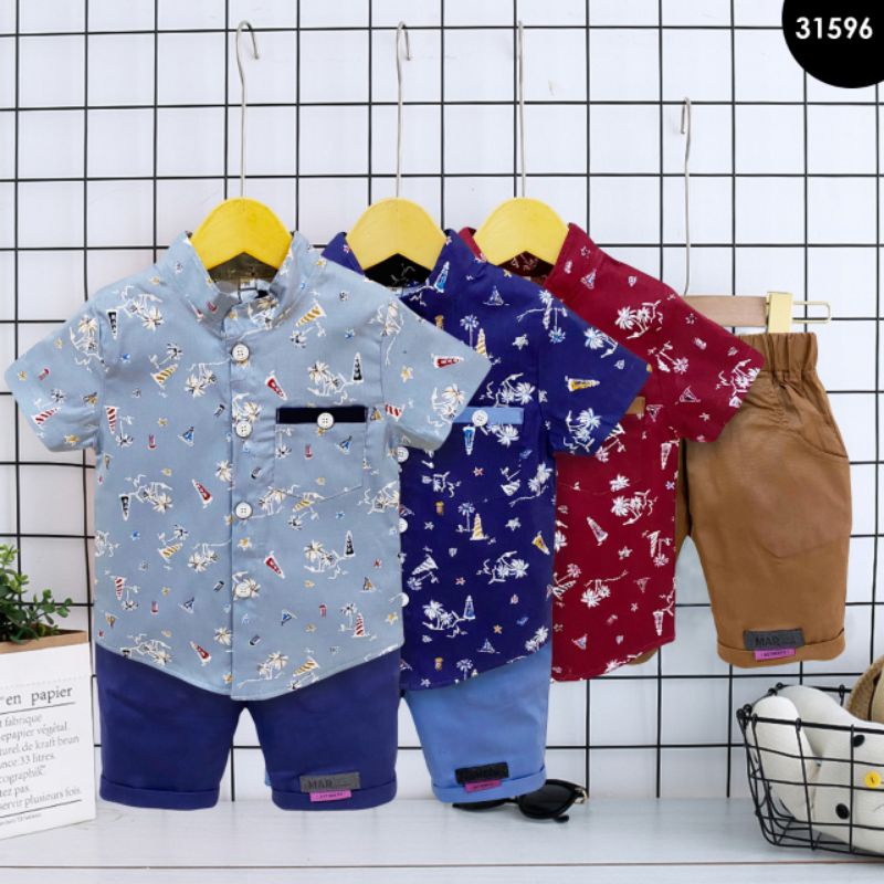 GROSIR 3PCS SET KEMEJA KATUN ANAK AISON SZ 468 (2-3THN)