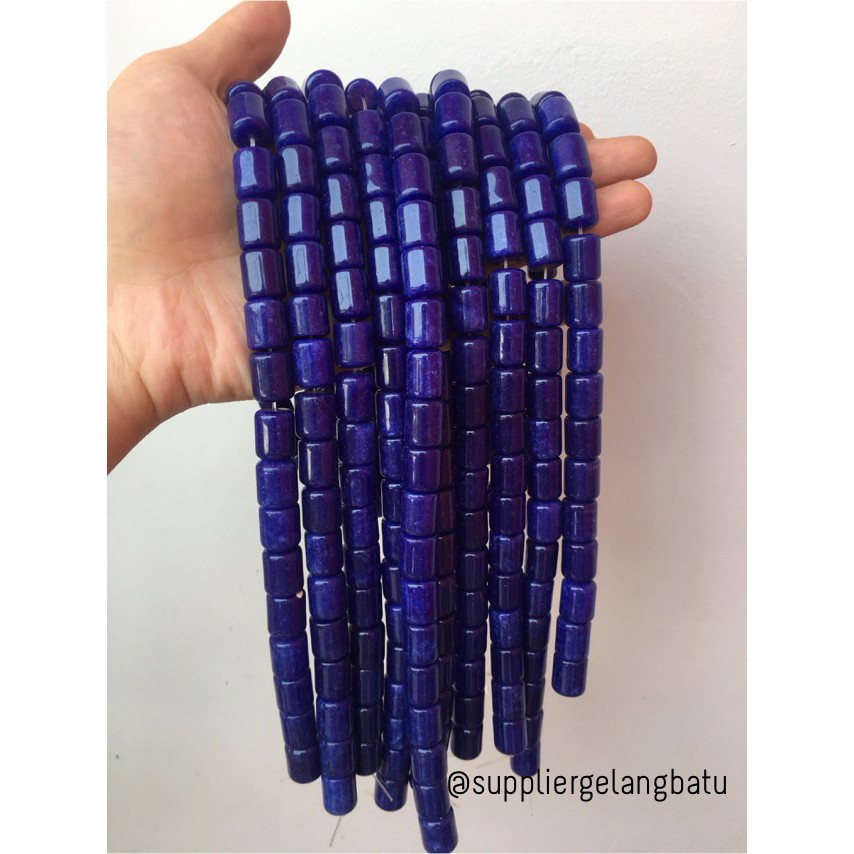 tabung biru dark blue agate glossy bahan gelang kalung 12mm premium kilap aksesoris bahan fashionita