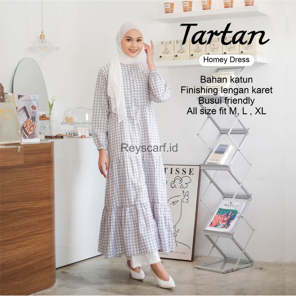 Homey Dress Tartan By Reyscarf Gamis Dewasa Luxury Nyaman Dipakai  Bahan Katun Premium Adem Nyaman Dipakai  I Bisa COD