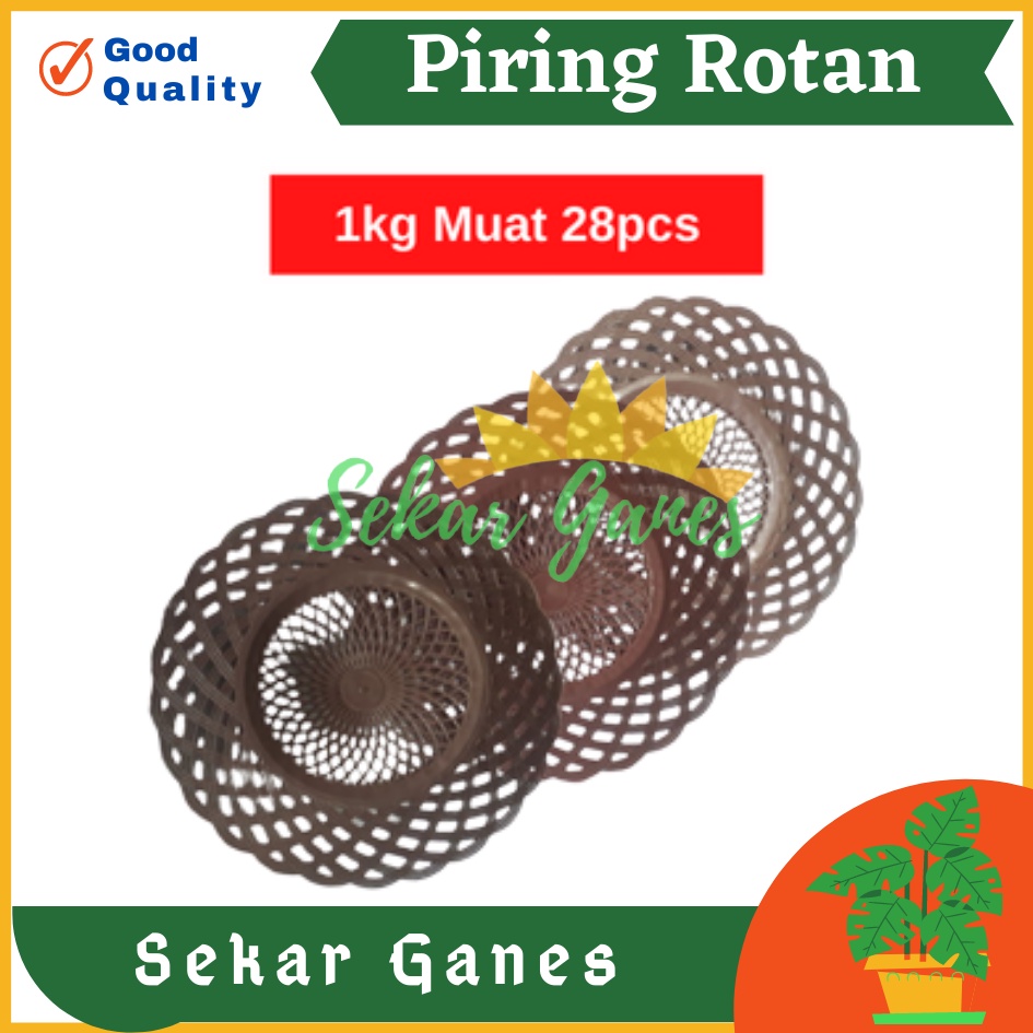 SEKARGANES Piring Rotan Plastik Lusinan 12 Pcs Anyam Piring Rotan Plastik Murah Cekung Motif Bunga