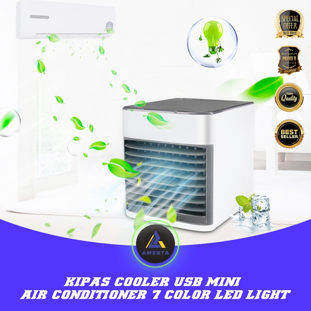 Kipas Cooler Humidifier 3 in 1 / Pendingin Mini  / Mini Air Conditioner with 7 Color LED Light - Bl