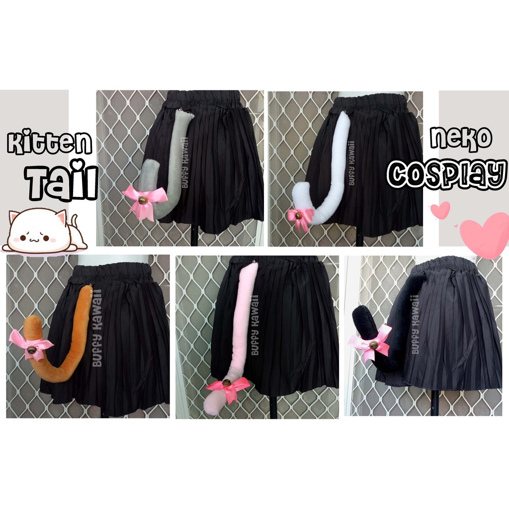 Kitten tail ekor kucing small size cosplay neko halloween party kids costume cat velboa ribbon bell