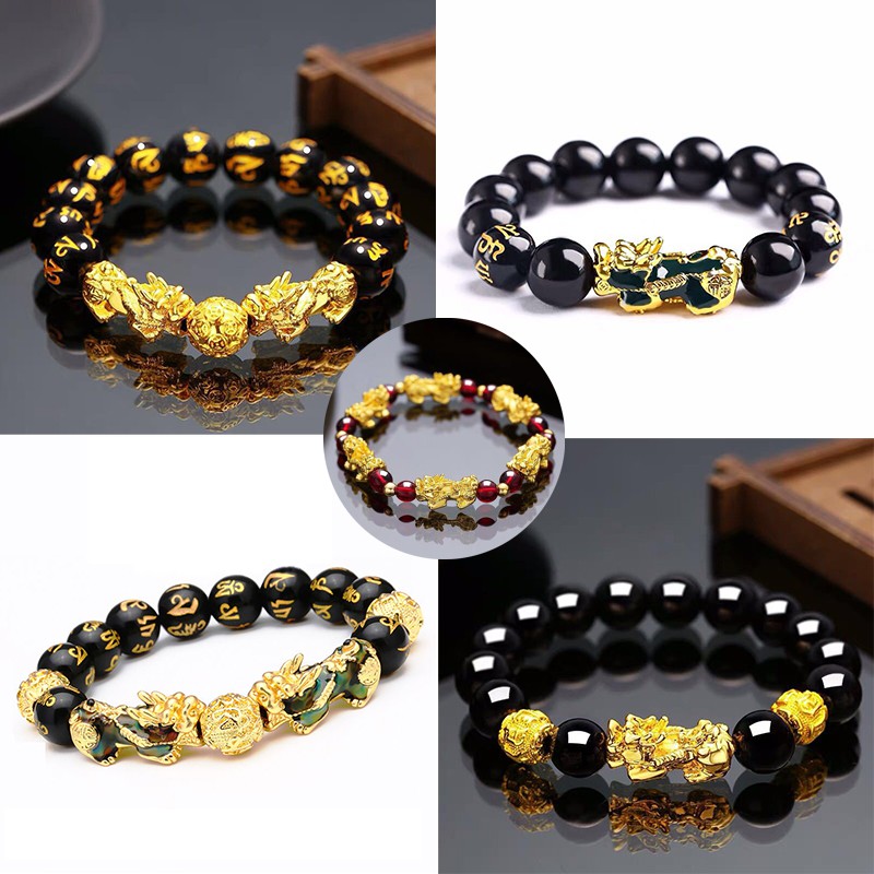 ☀Gelang Manik-Manik Batu Obsidian Thermochromic Piyao Feng Shui pixiu Untuk Pria Dan Wanita