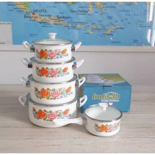 Panci Set Enamel Tutup Kaca
