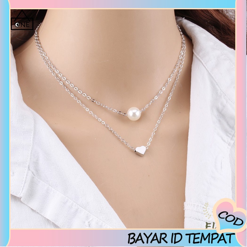 COD❤Kalung Rantai Klavikula Pendek Multilayer Aksen Mutiara Ganda Untuk Hadiah Ulang Tahun Wanita A one