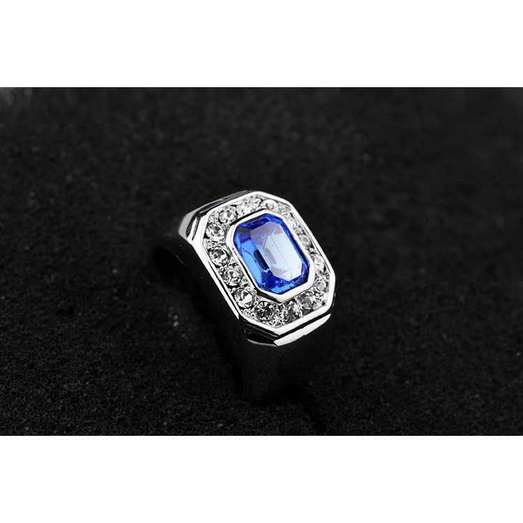 Cincin Pria Blue White Crystal Zircon Cubic Silver JCP-031