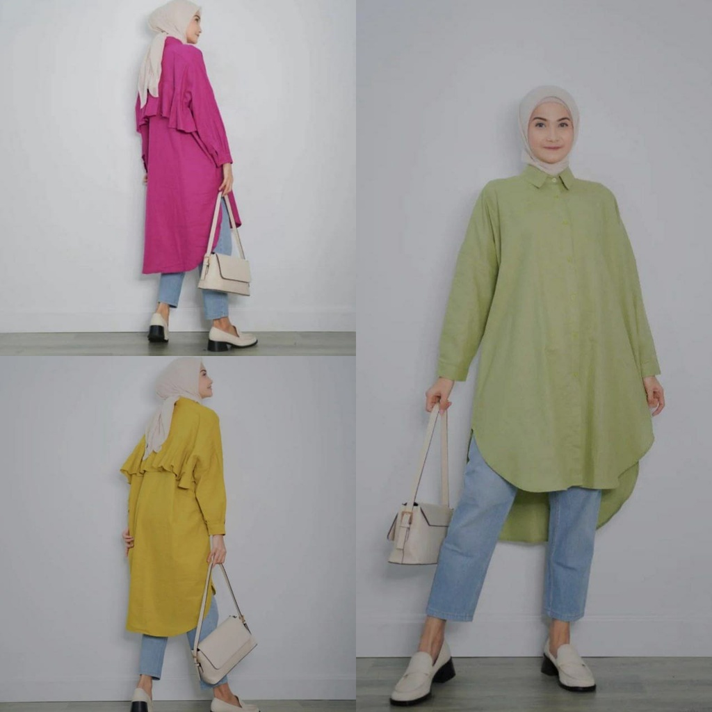 ZASKIA TUNIK RAYON / LONG TUNIK KARON POLOS / KEMEJA FULL KANCING / TUNIK JUMBO BUSUI / LONG TUNIK P