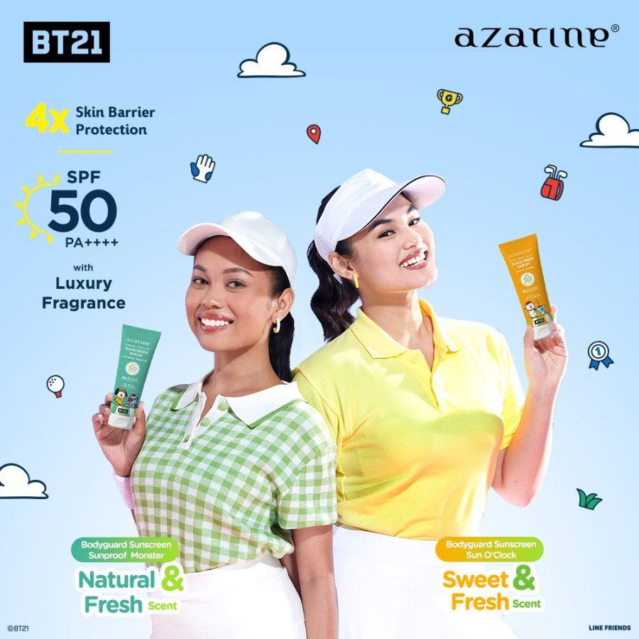 ❤ MEMEY❤ AZARINE x BT21 Body Guard Moisturizer Sunscreen Serum 100ml SPF 50 | CityDefense Aqua Essence