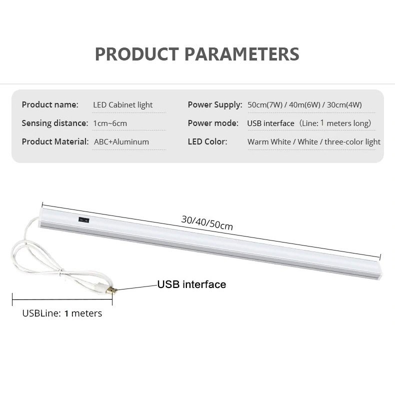 Lampu LED USB Sensor Deteksi Cahaya Under Cabinet 50CM - D2835 - Warm White