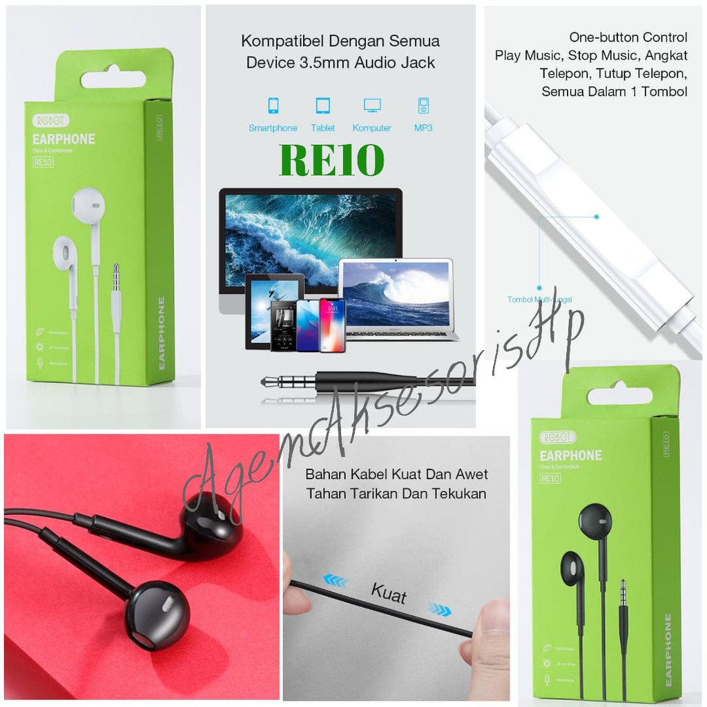 Earphone ROBOT RE10 Semi In-Ear Clear and Comfortable Wired Headset