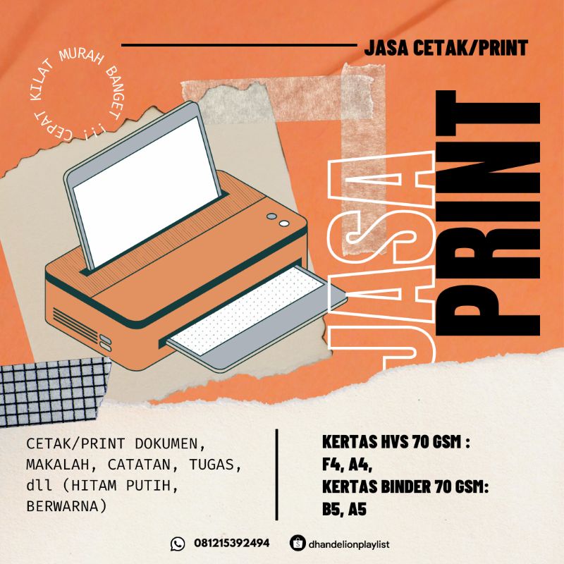 JASA PRINT / CETAK HVS F4 A4 BINDER B5 A5 HITAM PUTIH / BERWARNA