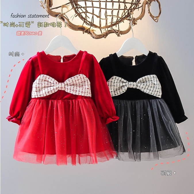 CHUBBI 37 Dress Anak Bayi Perempuan Velvet Pita