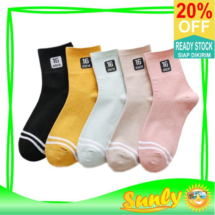 ☀ Sunly ☀ A048 Kaos Kaki Panjang Motif Polos 16 Sock Kaoskaki Wanita Import Murah