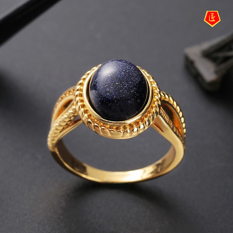 [Ready Stock]Elegant Blue Starlight Stone Ring 18K Gold