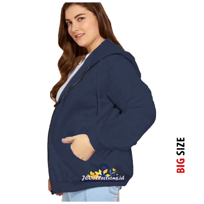 Jaket Jumbo Wanita Hoodie Resleting Julia Big Size 3XL - JCCollections-Navy Jumbo